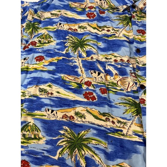 BIG DOGS Tropical Ocean Hawaiian Shirt 5X Palm Trees Water Island Hut - Picture 10 of 14